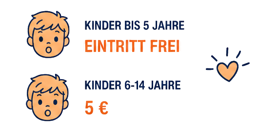 Kinder bis 5 Jahre Eintritt frei, Kinder 6-14 Jahre 5 EUR