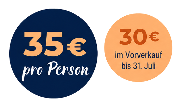 35 EUR pro Person, 30 EUR im Vorverkauf bis 31. Juli